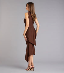 Street Strut Satin Midi Dress With Scarf