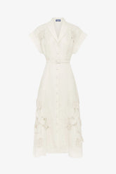 Aubrey Appliqué Shirt Midi Dress - Snow