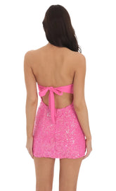 Sequin Strapless Bodycon Dress in Hot Pink