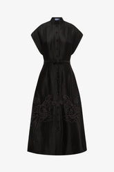 Aubrey Appliqué Shirt Midi Dress - Ebony