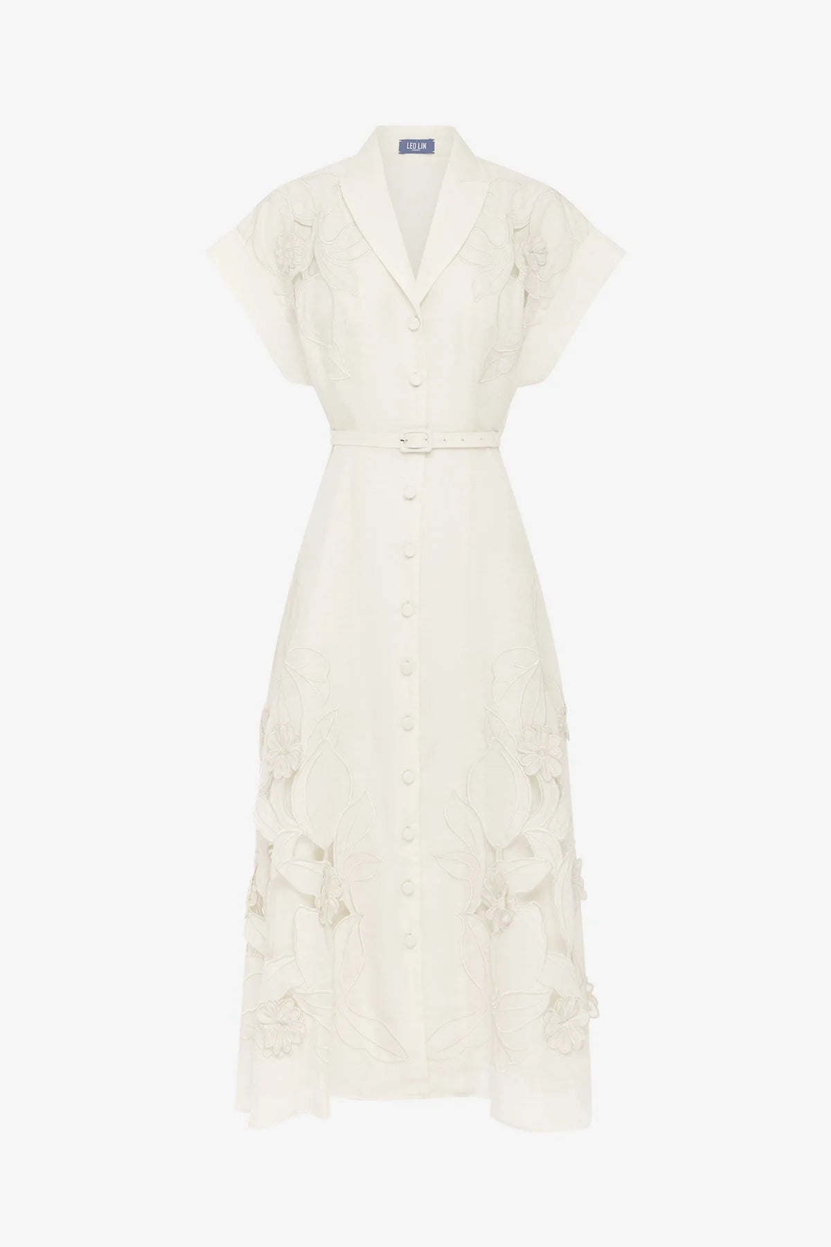 Aubrey Appliqué Shirt Midi Dress - Snow