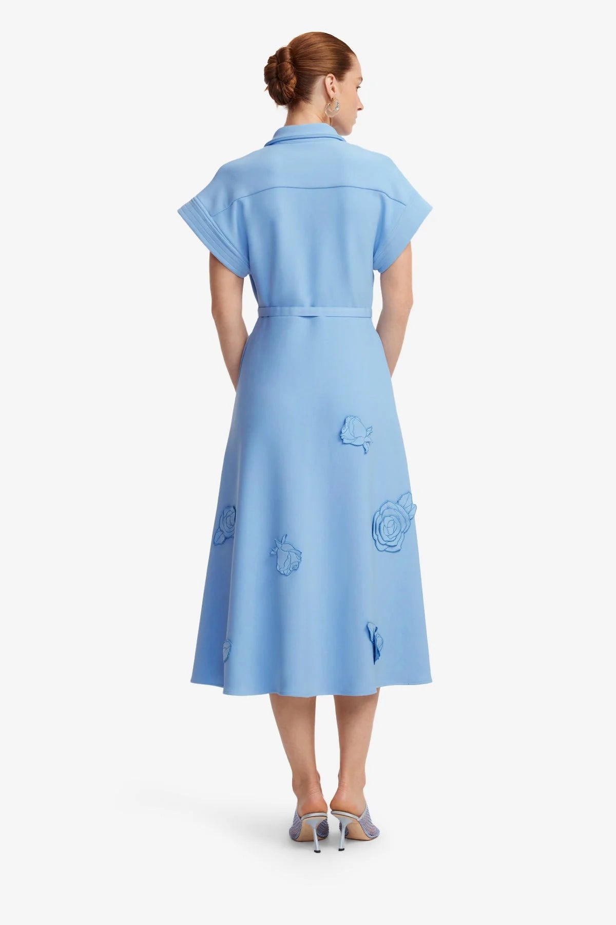 Aubrey Appliqué Shirt Midi Dress - Pastel Blue